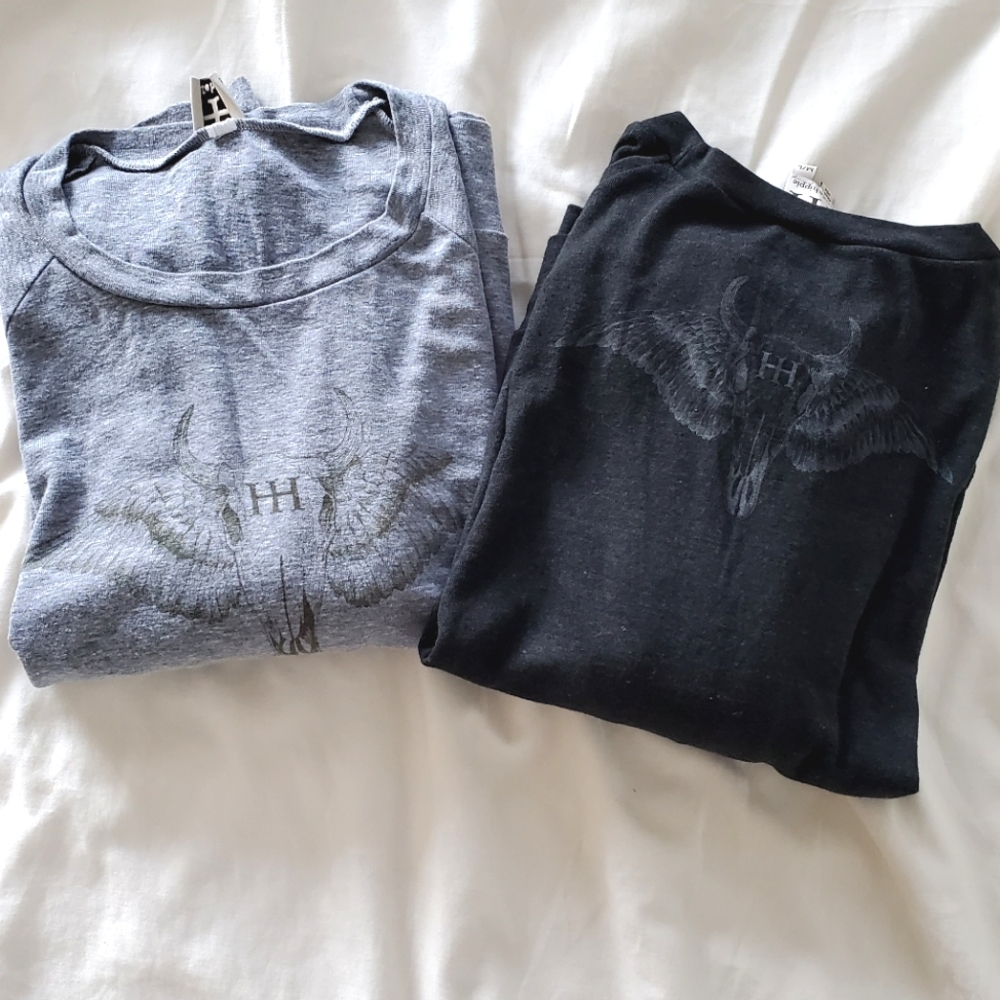 2 Haute Hippie Longhorn Skull Wings Sweatshirts